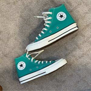 Teal converse high tops 8.5